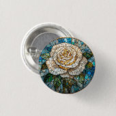 Detaillierte Weiße Rose Schöne Glasmalerei Button (Vorne & Hinten)
