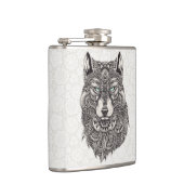 Detaillierte Wolf-Portrait-Illustration Flachmann (Rechts)