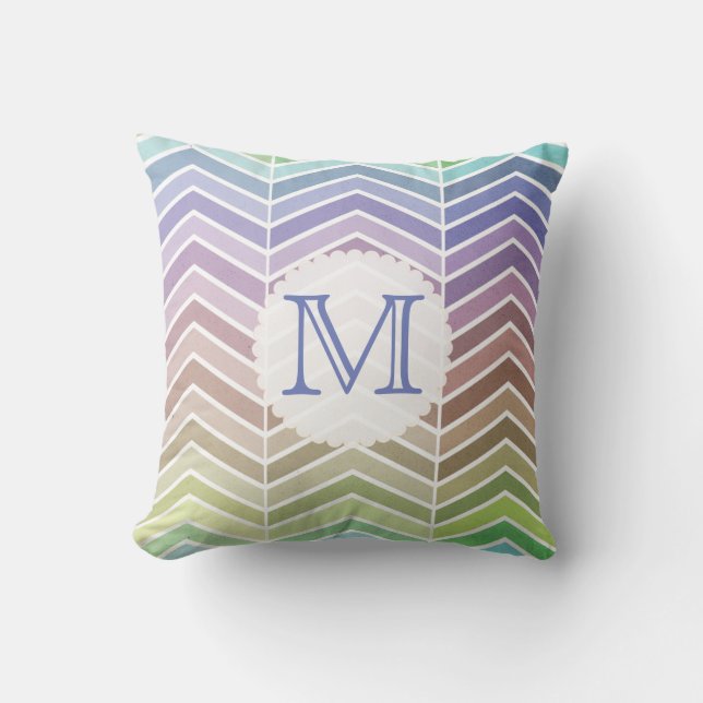 Detaillierter Regenbogen und Zickzack Muster Kissen (Vorderseite)