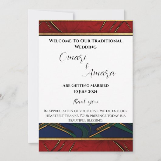 Detailliertes Afrozentrisches Hochzeitsprogramm fü Einladung (Vorderseite)