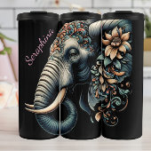 Detailliertes Elefantenprofil: Blumenakzente Thermosbecher
