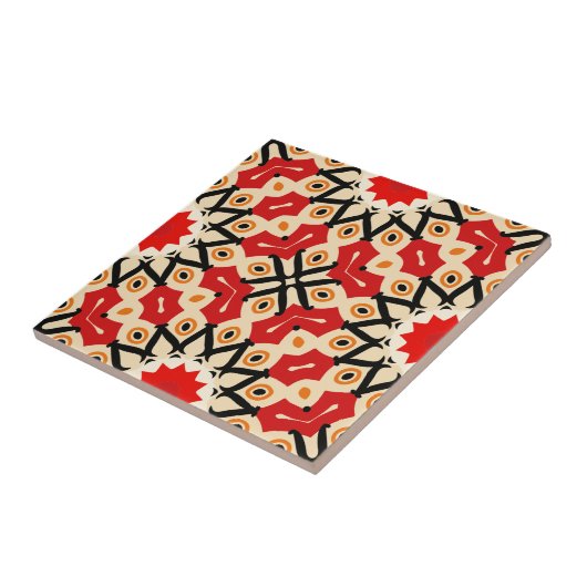 Detailliertes geometrisches Muster des Ethnic Red Fliese (Seite)