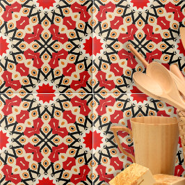 Detailliertes geometrisches Muster des Ethnic Red  Fliese