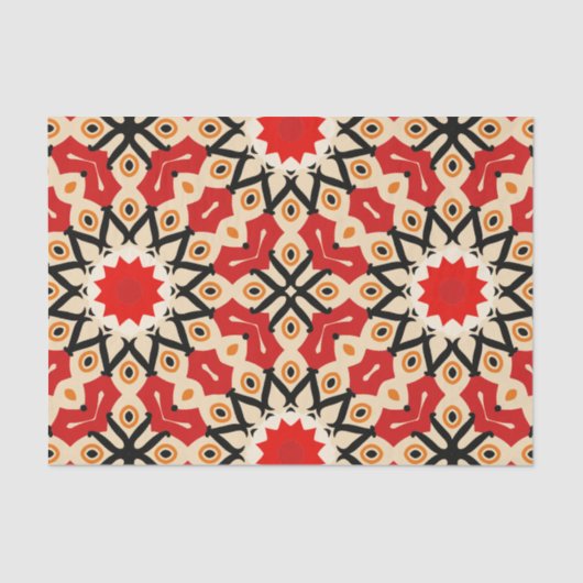 Detailliertes geometrisches Muster des Ethnic Red Seidenpapier (Vorderseite)
