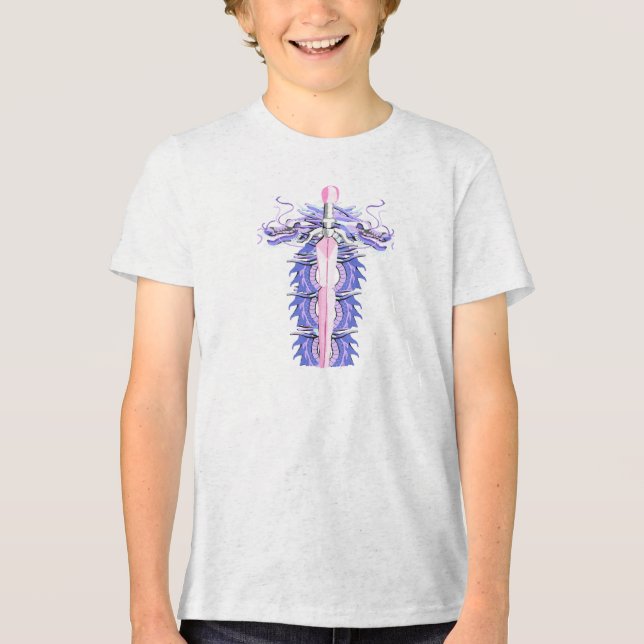 Detailliertes Lila-Drachenschwert Tri-Blend Shirt (Vorderseite)