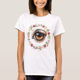 Detailliertes Pferdeauge & zarte Rosenkranz-Kunst T-Shirt