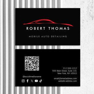 Detailliertes Schwarz-Rotes Auto, QR-Code für Auto Visitenkarte