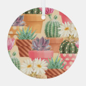 Detailliertes sukkulentes, Kaktus nahtloses Muster Ornament Aus Glas (Rückseite)