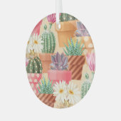 Detailliertes sukkulentes, Kaktus nahtloses Muster Ornament Aus Glas (Vorderseite links)