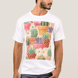 Detailliertes sukkulentes, Kaktus nahtloses Muster T-Shirt