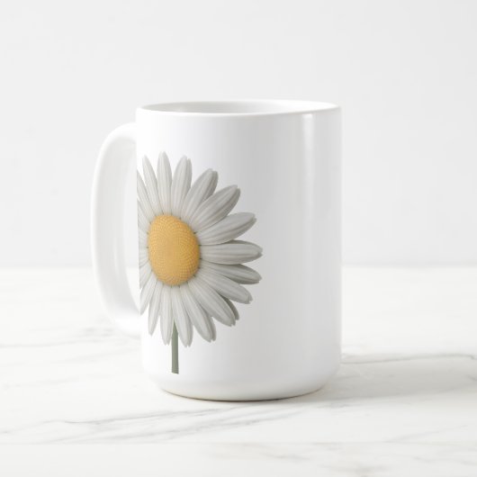 Detailliertes weißes Daisy botanisches Kunstdesign Kaffeetasse (Vorderseite Links)