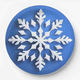 Detailliertes weißes Schneeflockendesign Pappteller