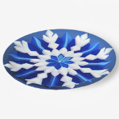 Detailliertes weißes Schneeflockendesign Pappteller (Schrägansicht)