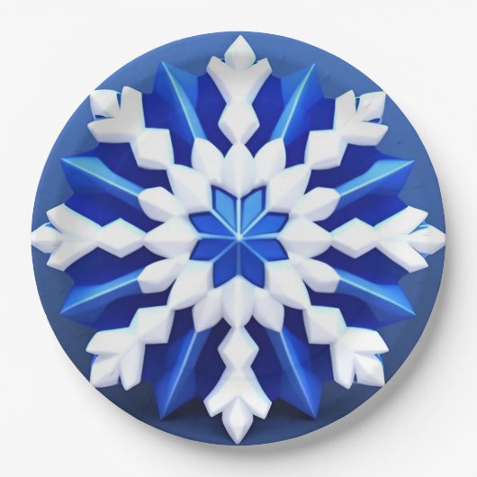 Detailliertes weißes Schneeflockendesign Pappteller (Vorderseite)