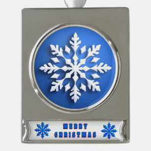 Detailliertes White Snowflake Design Banner-Ornament Silber