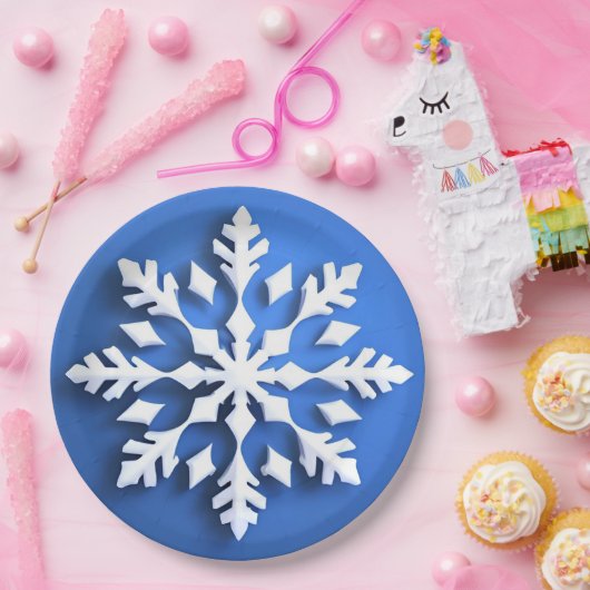Detailliertes White Snowflake Design Pappteller (Party)