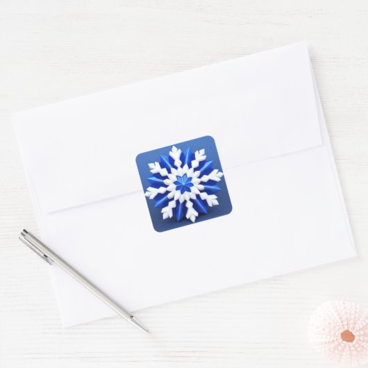 Detailliertes White Snowflake Design Quadratischer Aufkleber (Umschlag)