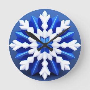 Detailliertes White Snowflake Design Runde Wanduhr