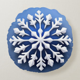 Detailliertes White Snowflake Design Rundes Kissen