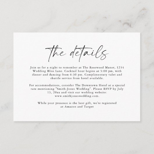 Detaillierungskarte | Moderne Hochzeitsgeschosse Begleitkarte (Vorderseite)