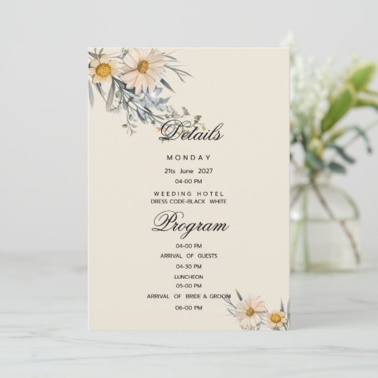 Detailprogramm für botanische Wildblumen Gartenflo Einladung (Stehend Vorderseite)