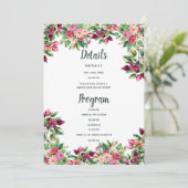 Detailprogramm für botanisches Bordeaux mit rosa g Einladung (Stehend Vorderseite)