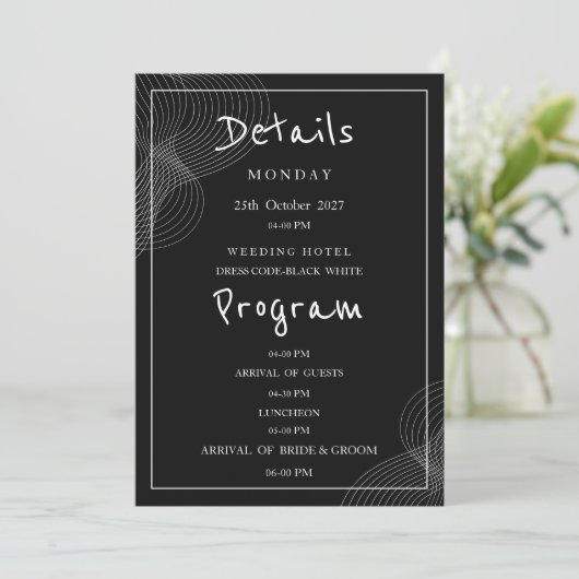 Detailprogramm für Minimalistische, schwarze Schwa Einladung (Stehend Vorderseite)