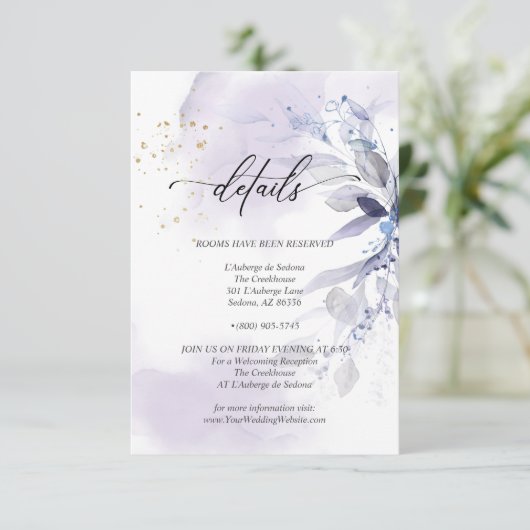 Details 2 Elegantes violettes Wasser Foliage Einladung (Stehend Vorderseite)