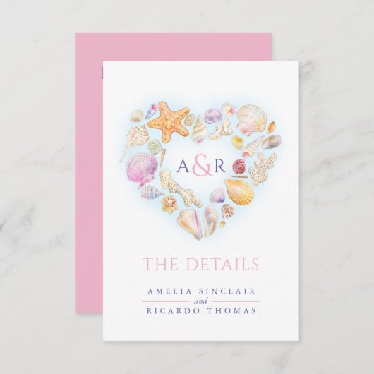 Details ändern Muscheln Strandhochzeit Begleitkarte (Vorne/Hinten)