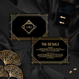Details Art Déco Hochzeit Black and Gold Card Dankeskarte