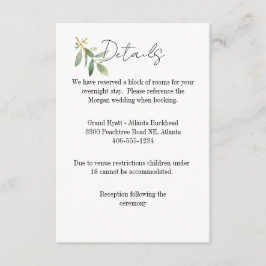 Details Card for any wedding Watercolor leaf RSVP Karte