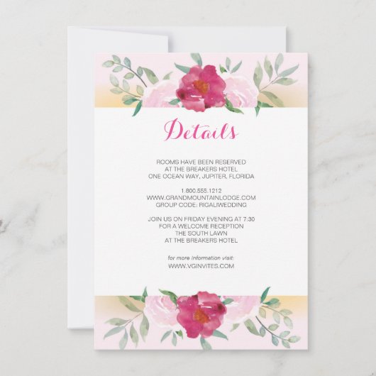Details Card Rosa Blumenzwiebelhochzeit Einladende Einladung (Vorderseite)