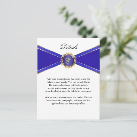 Details Card Royal Blue Elegance mit Monogram Postkarte (Stehend Vorderseite)