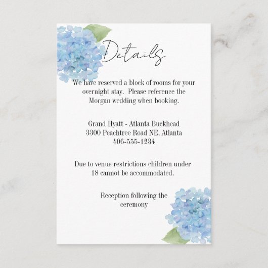 Details Card Wedding Hydrangea RSVP Karte (Vorderseite)