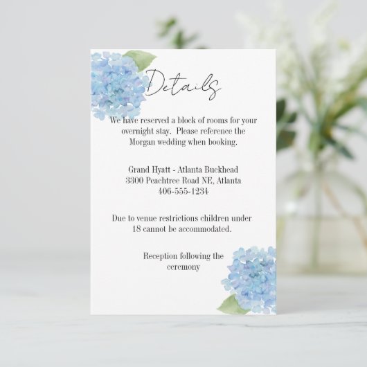 Details Card Wedding Hydrangea RSVP Karte (Stehend Vorderseite)