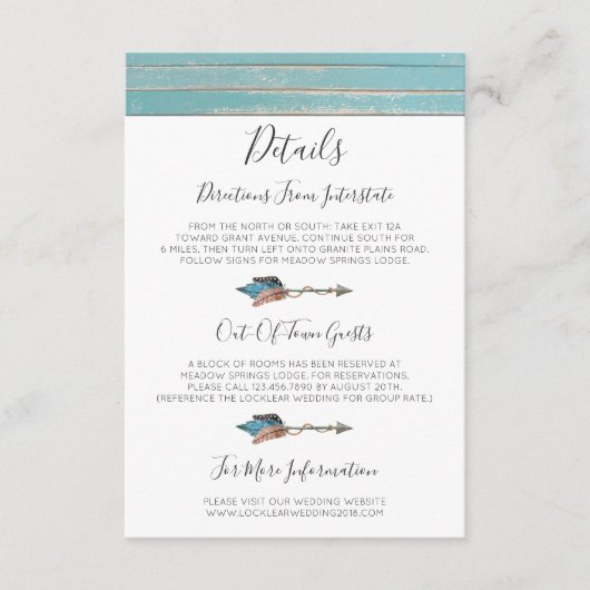 Details der rustikalen türkisfarbenen Holzfederung Begleitkarte (Vorderseite)