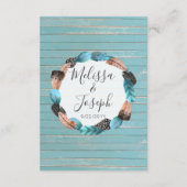 Details der rustikalen türkisfarbenen Holzfederung Begleitkarte (Rückseite)