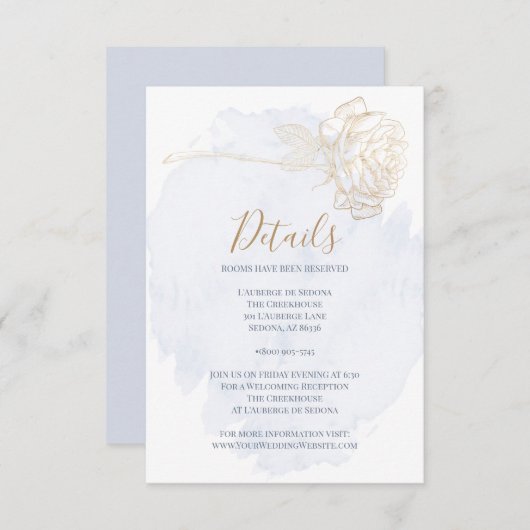 DETAILS | Dusty Blue Watercolor Gold Rose Einladung (Vorne/Hinten)