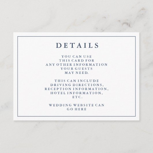 Details | Dusty Navy Blue Wedding Details Card Begleitkarte (Vorderseite)