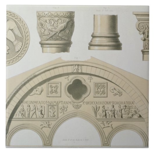 Details eines gestalteten Bogens und Spalten von Fliese (Vorderseite)