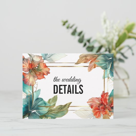 DETAILS Hibiskus Hochzeit Paradies Begleitkarte (Stehend Vorderseite)