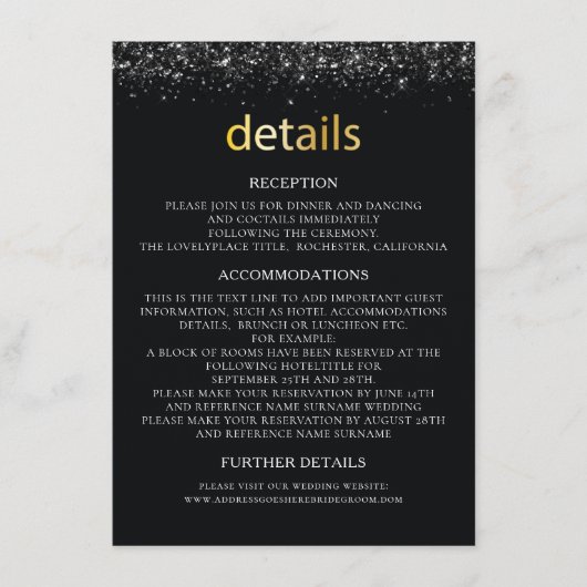 Details Hochzeitsdetails Schwarzes Design mit Einz Begleitkarte (Vorderseite)