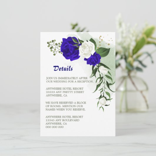 Details im Blumengarten in Royal blau Begleitkarte (Stehend Vorderseite)