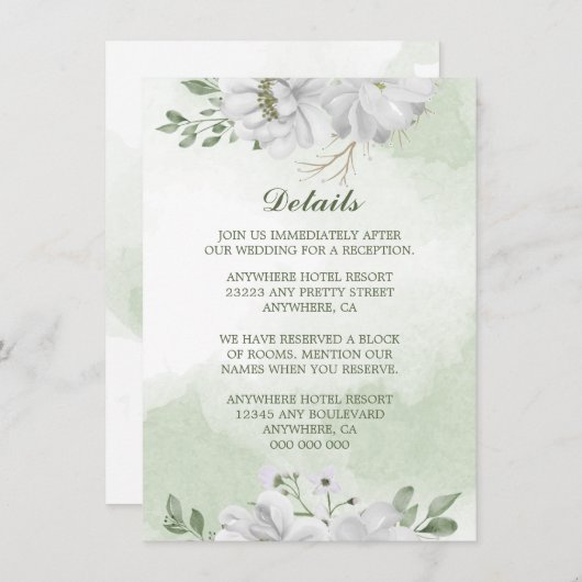 Details im Grün der weißen Blume Begleitkarte (Vorne/Hinten)