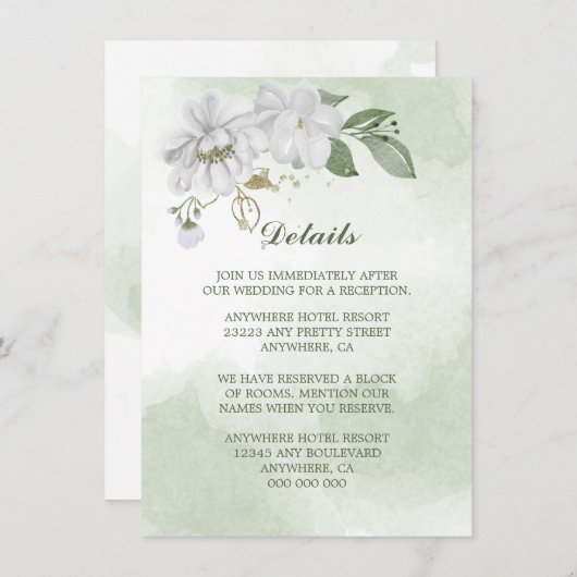 Details im Grün der weißen Blume Begleitkarte (Vorne/Hinten)