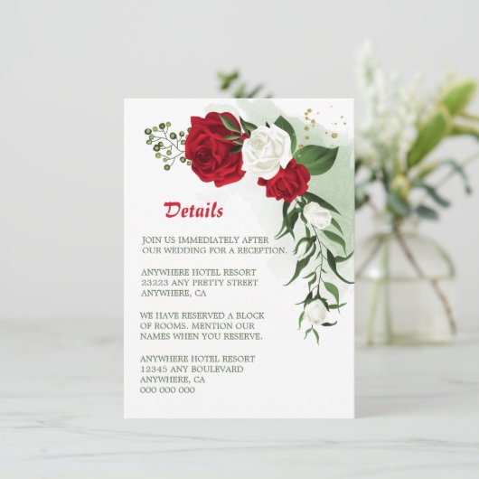 Details in Rot-Weiß-Blumengrün Begleitkarte (Stehend Vorderseite)