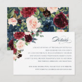 Details-Karte für das florale Burgundy Navy Einladung (Vorne/Hinten)