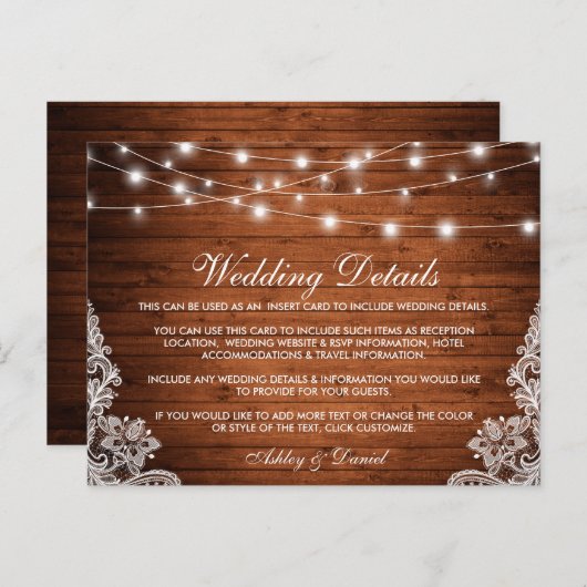 Details-Karte für rustikale Holzleuchten am Hochze Postkarte (Vorne/Hinten)