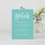 Details-Karte | Minze Grüne Schrift Einladung<br><div class="desc">Eine minimale Mint Grün und Weiß-Stil Hochzeitsdetails-Karte mit Vorder- und Rückseite,  um so viele Details wie Sie für Ihre Hochzeitsgast benötigen hinzuzufügen.</div>