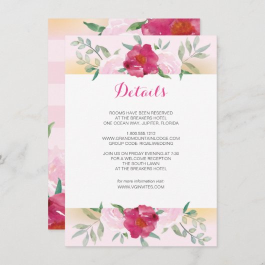 Details Karte Rosa Blume und Streifen (Vorne/Hinten)